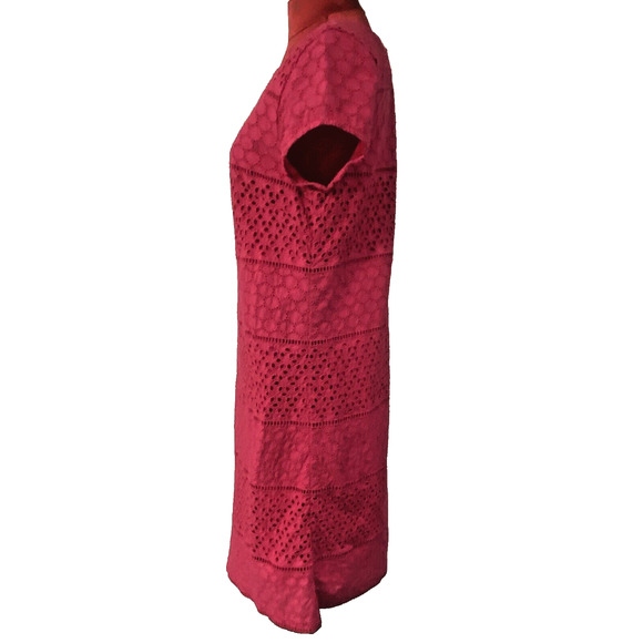 Halogen Dress Size M Short Sleeve Pink Eyelet Lace Casual Preppy Classic Sheath - Picture 4 of 10